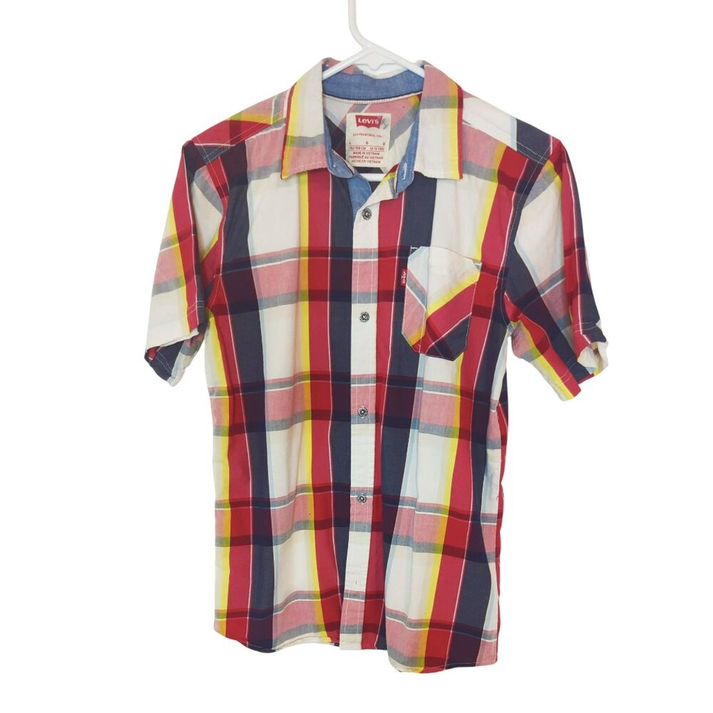 Levis Boys Red Plaid Short-Sleeve Button-Up Shirt Size L